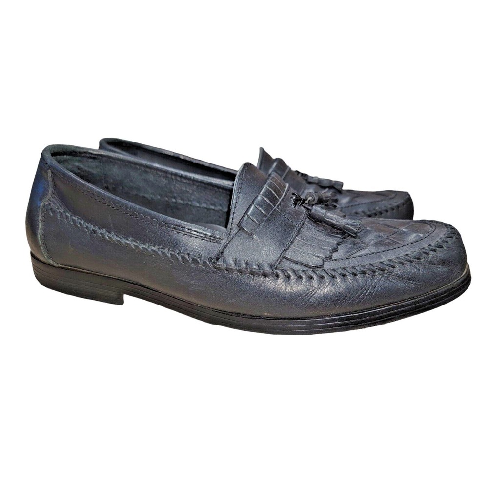 Earth Alan II Mens Black Leather Dress Tassel Loafer Weave Slip On Shoes Sz 11